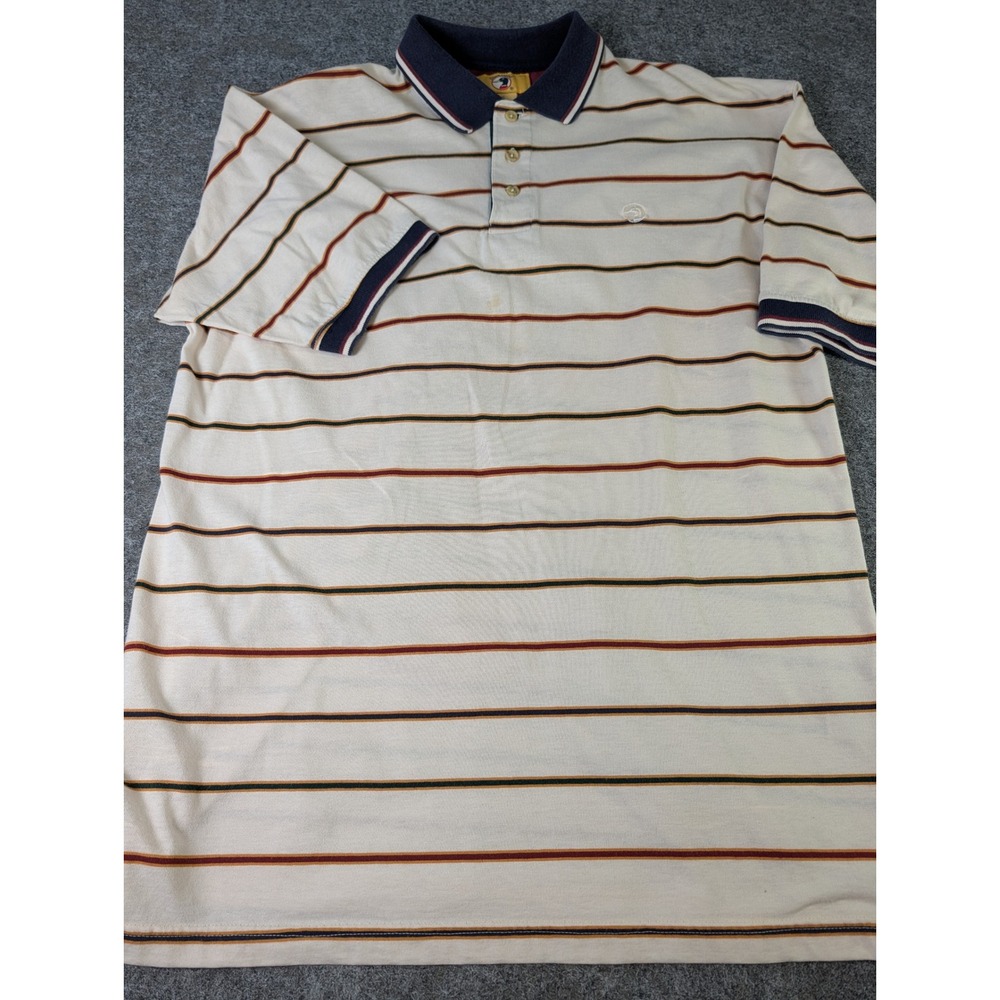 Vintage Duck Head Mens XL Polo Shirt Cream Striped Short Sleeve Cotton 90s